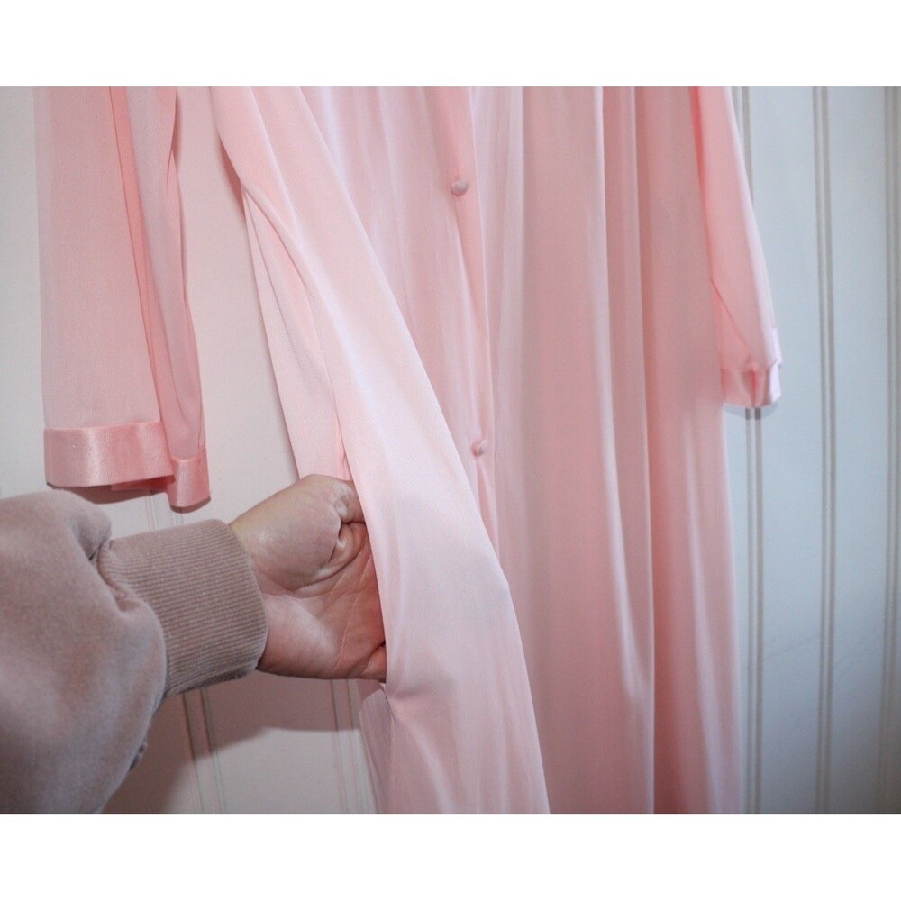 Vanity Fair Vintage Pink Satin Dressing Gown L Cottagecore Y2K Coquette Lace USA - Picture 6 of 9